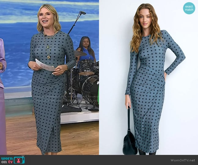 Arias New York Polka Dot Draped Pencil Dress worn by Jenna Bush Hager on Today