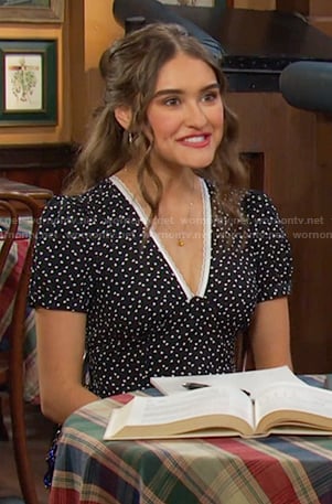 Ari's black print v-neck dress on Days of our Lives