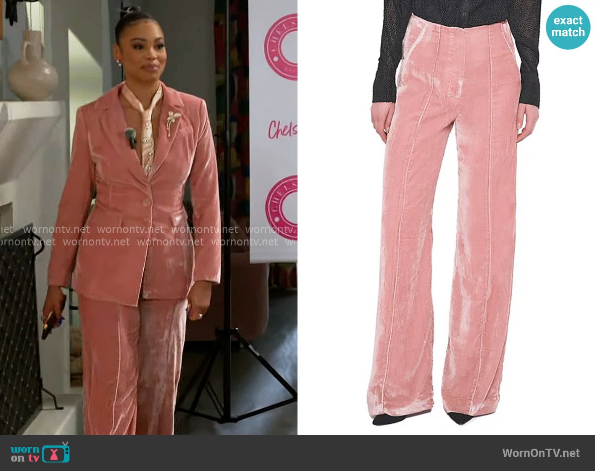AS by DF Fiona Velvet Straight Leg Trouser worn by Chelsea Hamilton (RhonniRose Mantilla) on Beyond the Gates