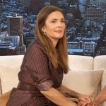 Drew’s burgundy striped top and pants on The Drew Barrymore Show