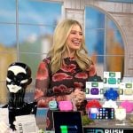 Ashley Bellman’s red floral ruched dress on CBS Mornings
