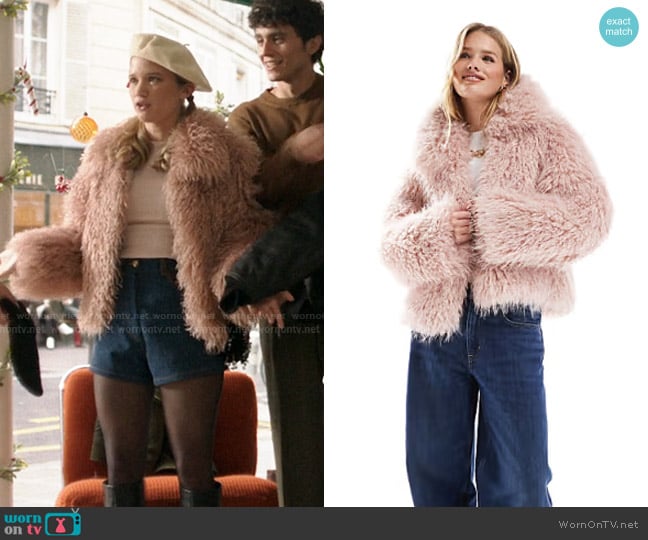 Asos Stradivarius Faux Fur Jacket in pale pink worn by Taylor Jewel (Rain Spencer) on The Summer I Turned Pretty