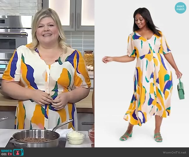 Ava & Viv Short Sleeve Button Front Shirtdress worn by Danielle Kartes on Today