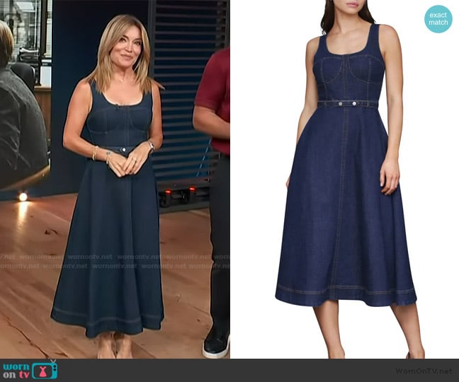 Avec Les Filles Belted Bustier Denim Dress worn by Kit Hoover on Access Hollywood