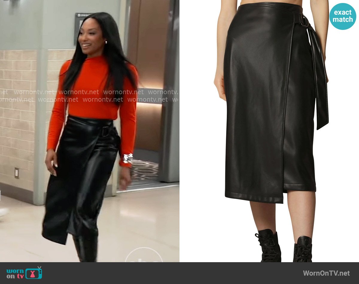 Avec Les Filles Faux-Ever Leather™ D-Ring Wrap Pencil Skirt worn by Jordan Ashford (Tanisha Mariko Harper) on General Hospital