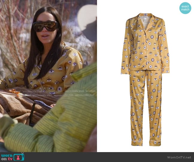 Averie Evil Eye Amara Evil Eye Pajama Set in Bronze Gold worn by Angie Katsanevas on The Real Housewives of Salt Lake City