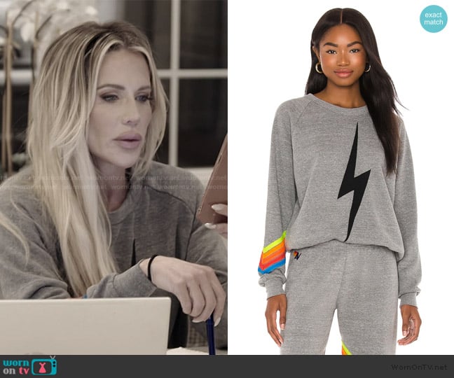 Aviator Nation Bolt Stitch Chevron Crew Sweatshirt worn by Jennifer Pedranti on The Real Housewives of Orange County