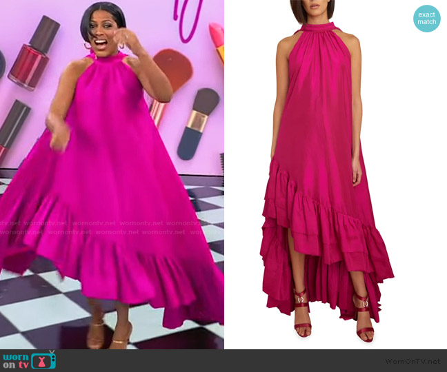 Azeeza Lucas Ruffled High-Low Halter Dress worn by Tamron Hall on Tamron Hall Show