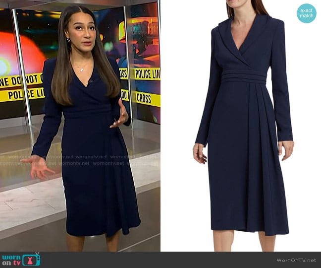 Badgley Mischka Stretch-Crepe Pleated Long-Sleeve Midi-Dress worn by Morgan Radford on NBC News Daily
