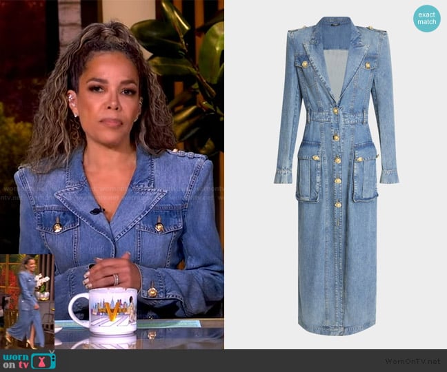 Balmain Belted Pocket Detail V-Neck Denim Midi Dress worn by Sunny Hostin on The View
