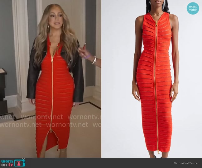 Balmain Crocodile Knit Midi Sweater Dress