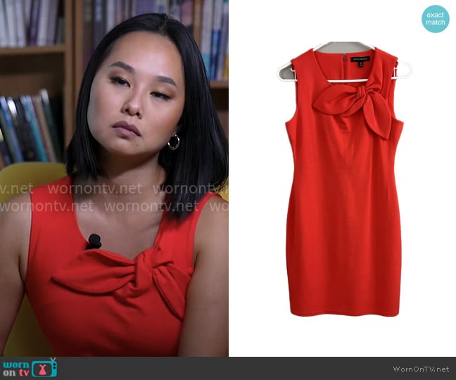Banana Republic Bow-Neck Ponte Knit Sleeveless Sheath Dress worn by Karen Hua on CBS Mornings