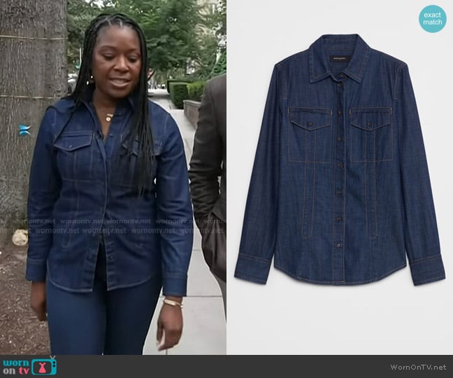 Banana Republic Denim Double Pocket Shirt in dark wash worn by Haleema Burton on Today