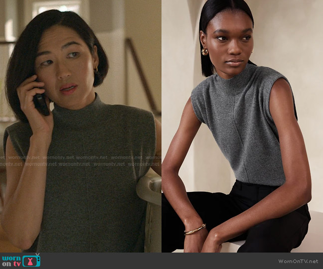 Banana Republic Franca Cashmere Padded-Shoulder Top in Light Heather Gray worn by Laurel (Jackie Chung) on The Summer I Turned Pretty