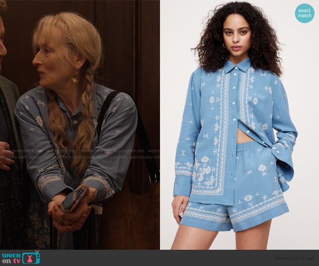 Banana Republic Oversized Embroidered Tencel worn by Loretta Durkin (Meryl Streep) on Only Murders in the Building