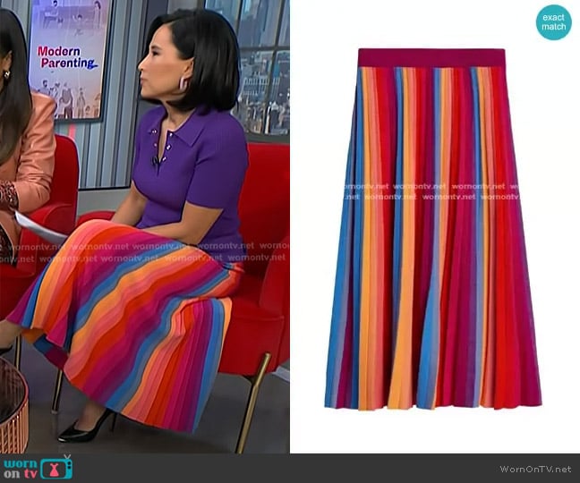 Banana Republic Rainbow Knit Midi Skirt worn by Vicky Nguyen on NBC News Daily