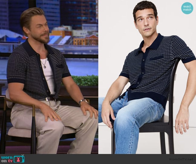 Banana Republic Stripe Cotton Resort Shirt worn by Derek Hough on Live with Kelly and Mark