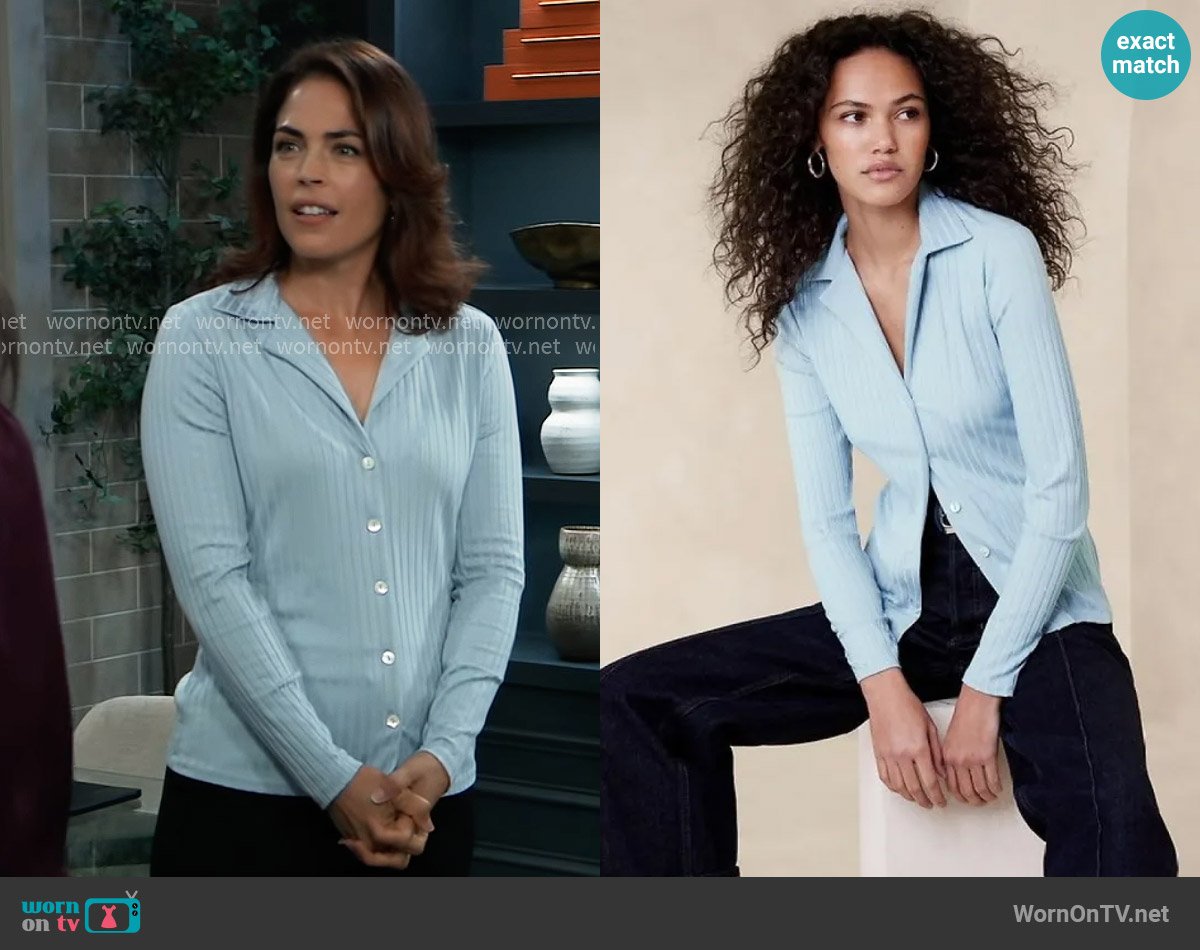 Banana Republic Sur Ribbed Resort Shirt worn by Britt Westbourne (Kelly Thiebaud) on General Hospital