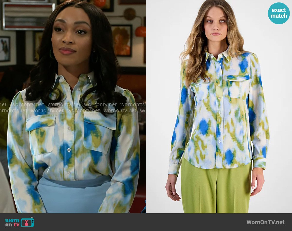 Bar III  Watercolor-Print Blouse worn by Madison Montgomery (Kenjah) on Beyond the Gates