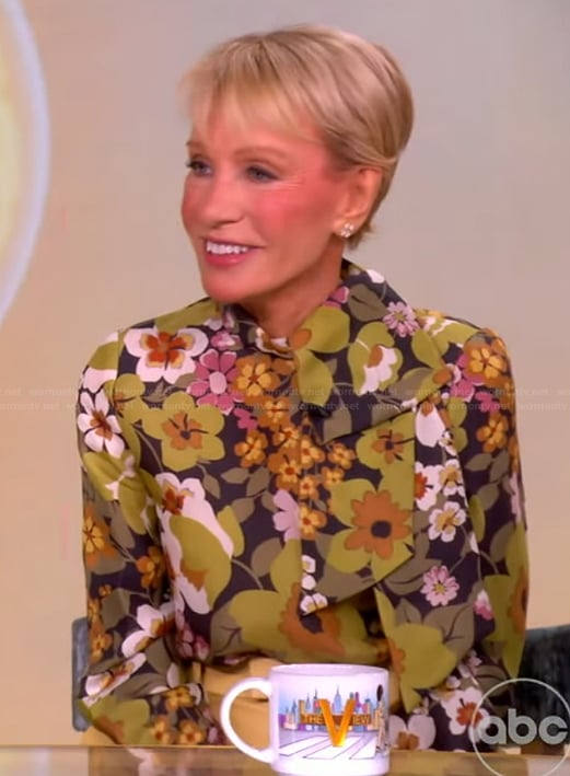 Barbara Corcoran’s floral print tie neck top on The View