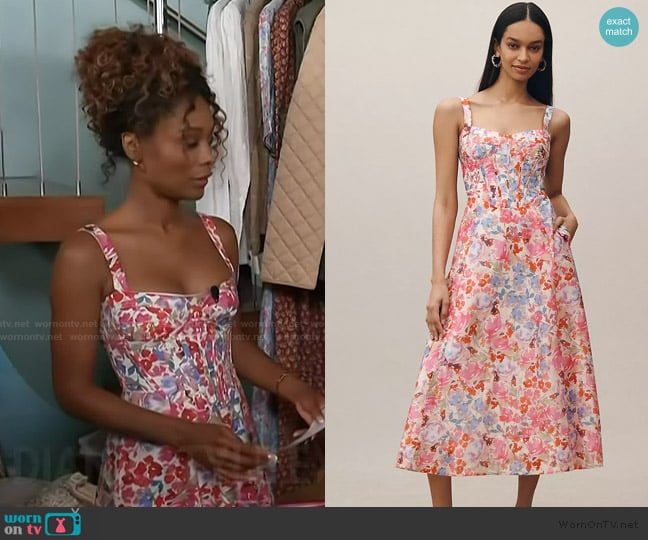 Bardot Lilah Corset Midi Dress worn by Zuri Hall on Access Hollywood