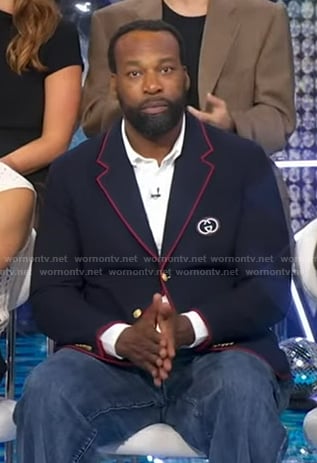 Baron Davis’s navy contrast trim blazer on Good Morning America