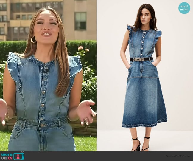 Ba&sh Vayea Denim Midi Dress worn by Emily Orozco on Access Hollywood