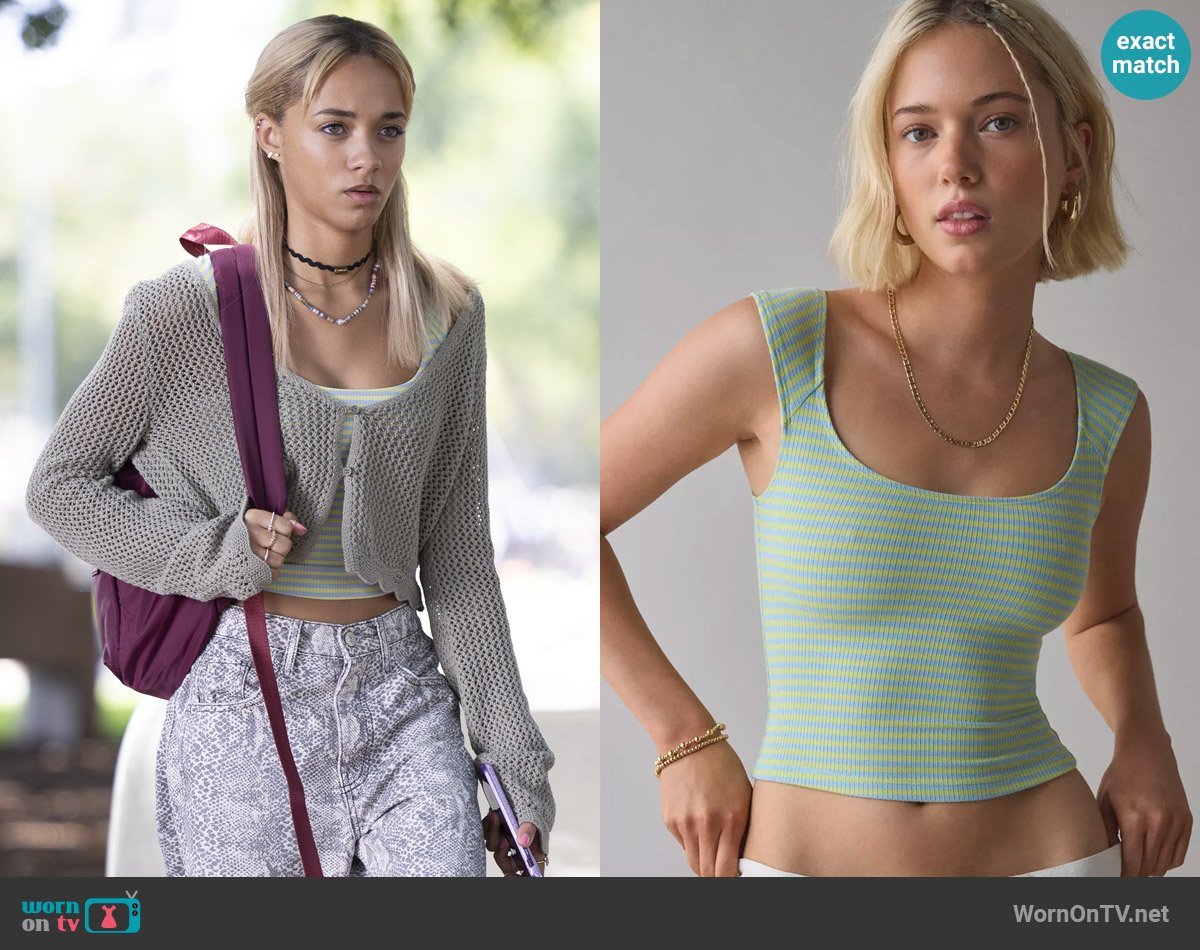 BDG at Urban Outfitters Ribbed Square Neck Tank Top in Green Stripe worn by Ava (Amirah J) on High Potential