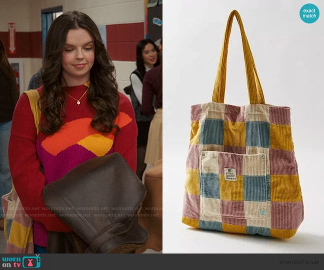 BDG Patchwork Corduroy Tote Bag In Multi worn by Grace (Ellie O’Brien) on My Life with the Walter Boys