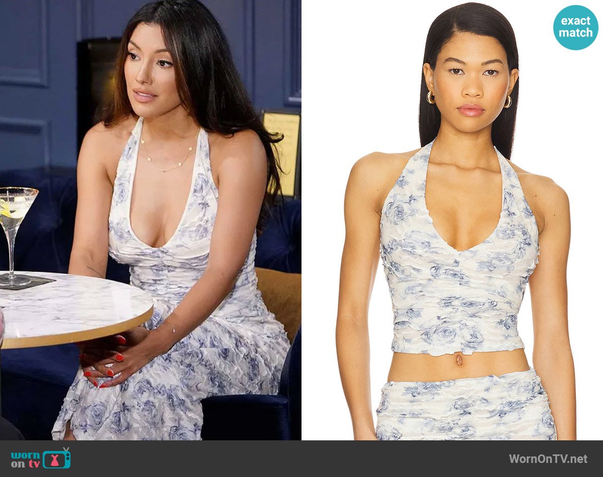 Bec + Bridge Riva Halter Top in Porcelain Rose worn by Audra Charles (Zuleyka Silver) on The Young and the Restless