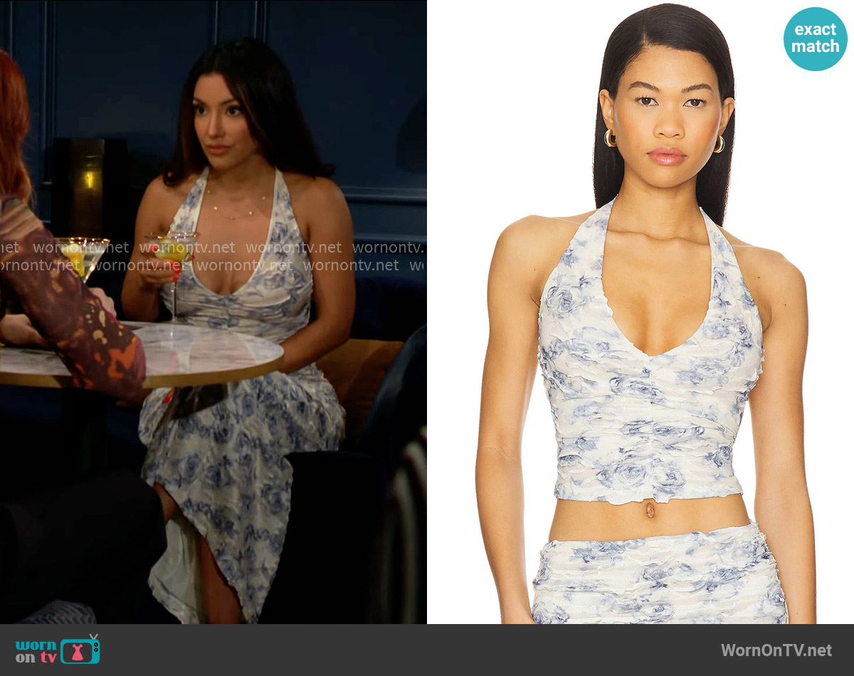 Bec + Bridge Riva Halter Top in Porcelain Rose worn by Audra Charles (Zuleyka Silver) on The Young and the Restless