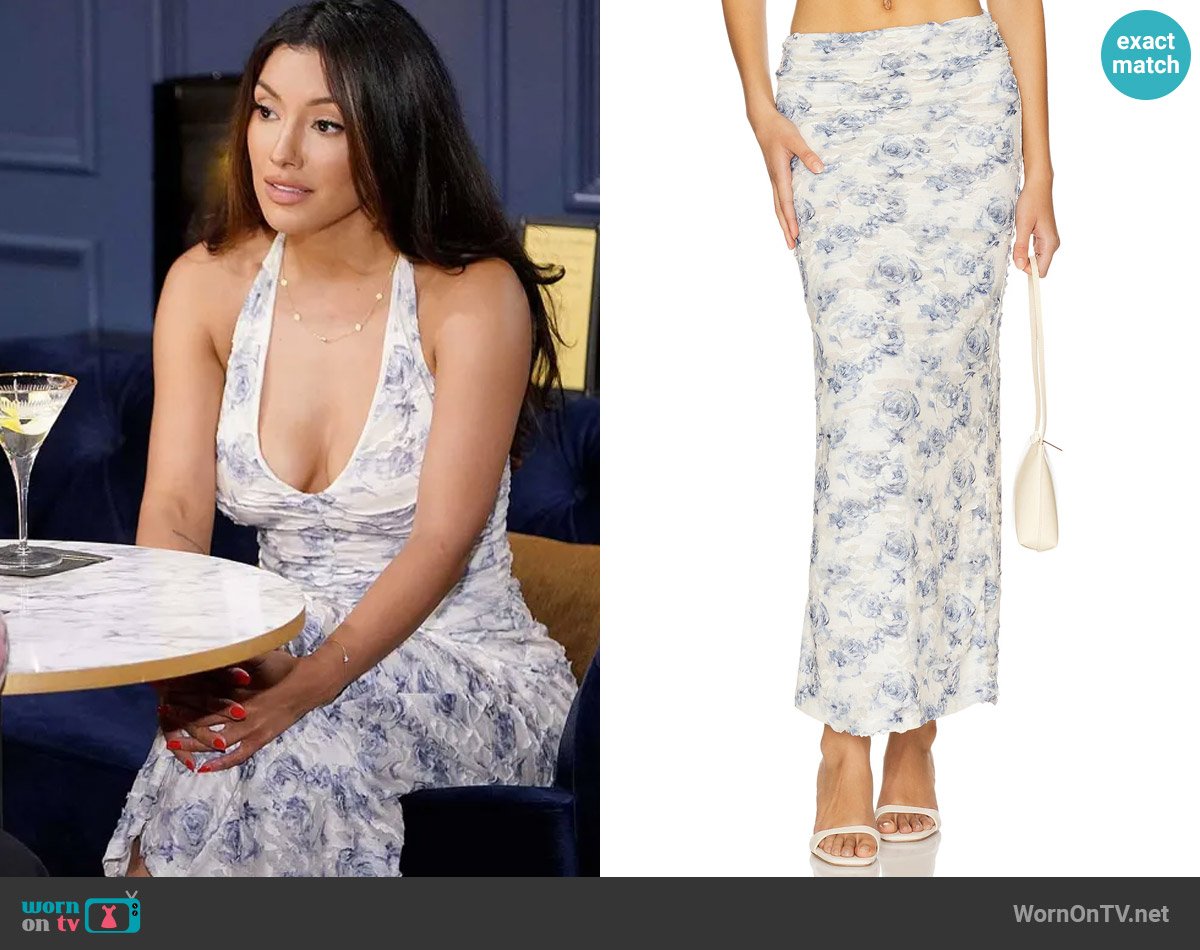 Bec + Bridge Riva Maxi Skirt in Porcelain Rose worn by Audra Charles (Zuleyka Silver) on The Young and the Restless