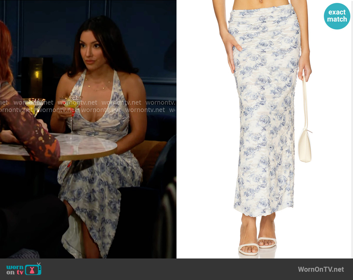 Bec + Bridge Riva Maxi Skirt in Porcelain Rose worn by Audra Charles (Zuleyka Silver) on The Young and the Restless