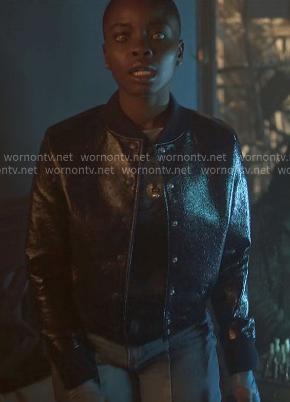 Bianca's leather bomber jacket on Wednesday