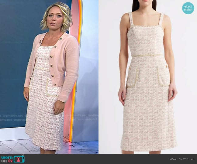 Black Halo Amaranta Bouclé Tweed Midi Dress in Ballet Boucle worn by Dylan Dreyer on Today