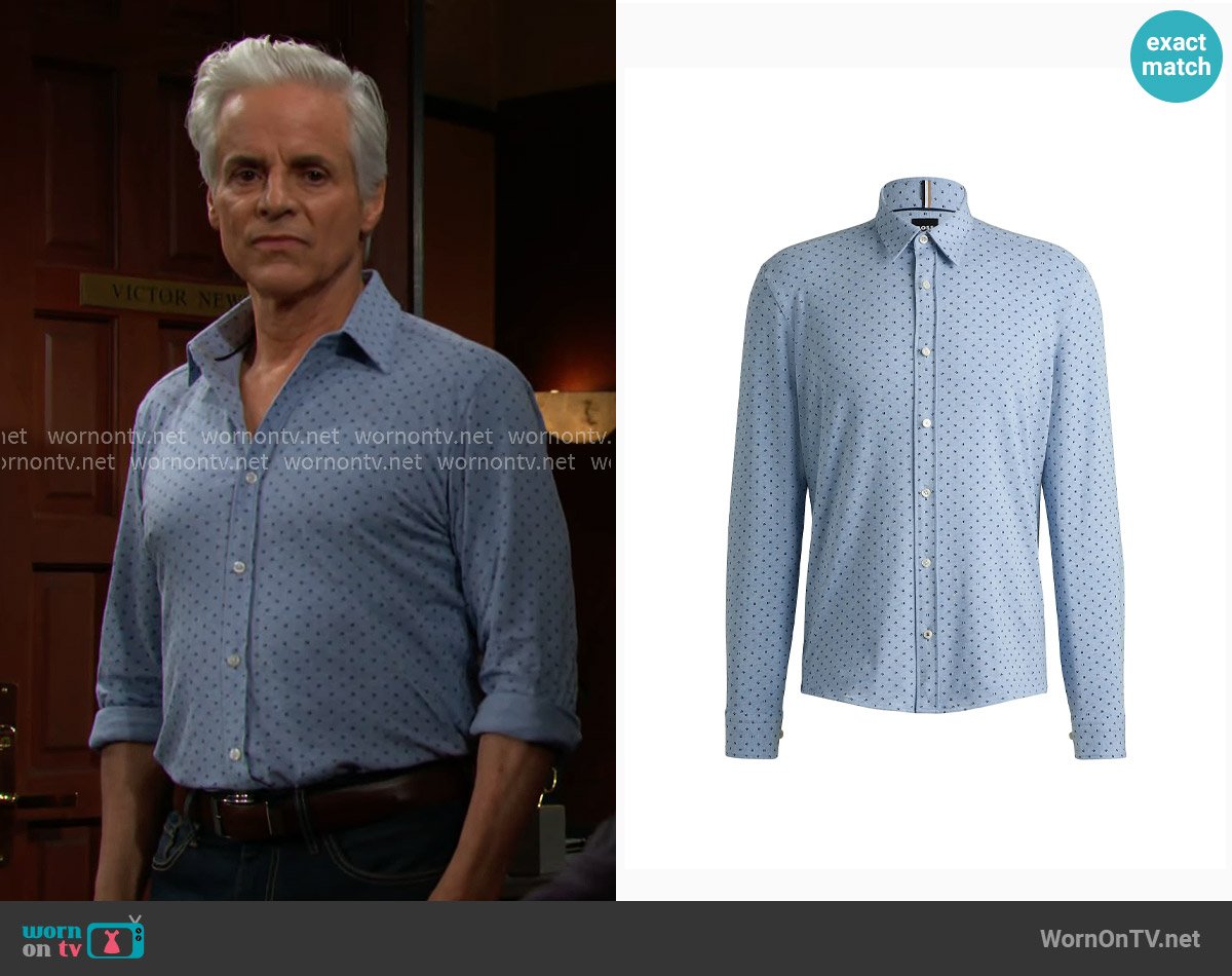 BOSS Slim-Fit Shirt in Printed Stretch-Cotton Jersey worn by Michael Baldwin (Christian LeBlanc) on The Young and the Restless