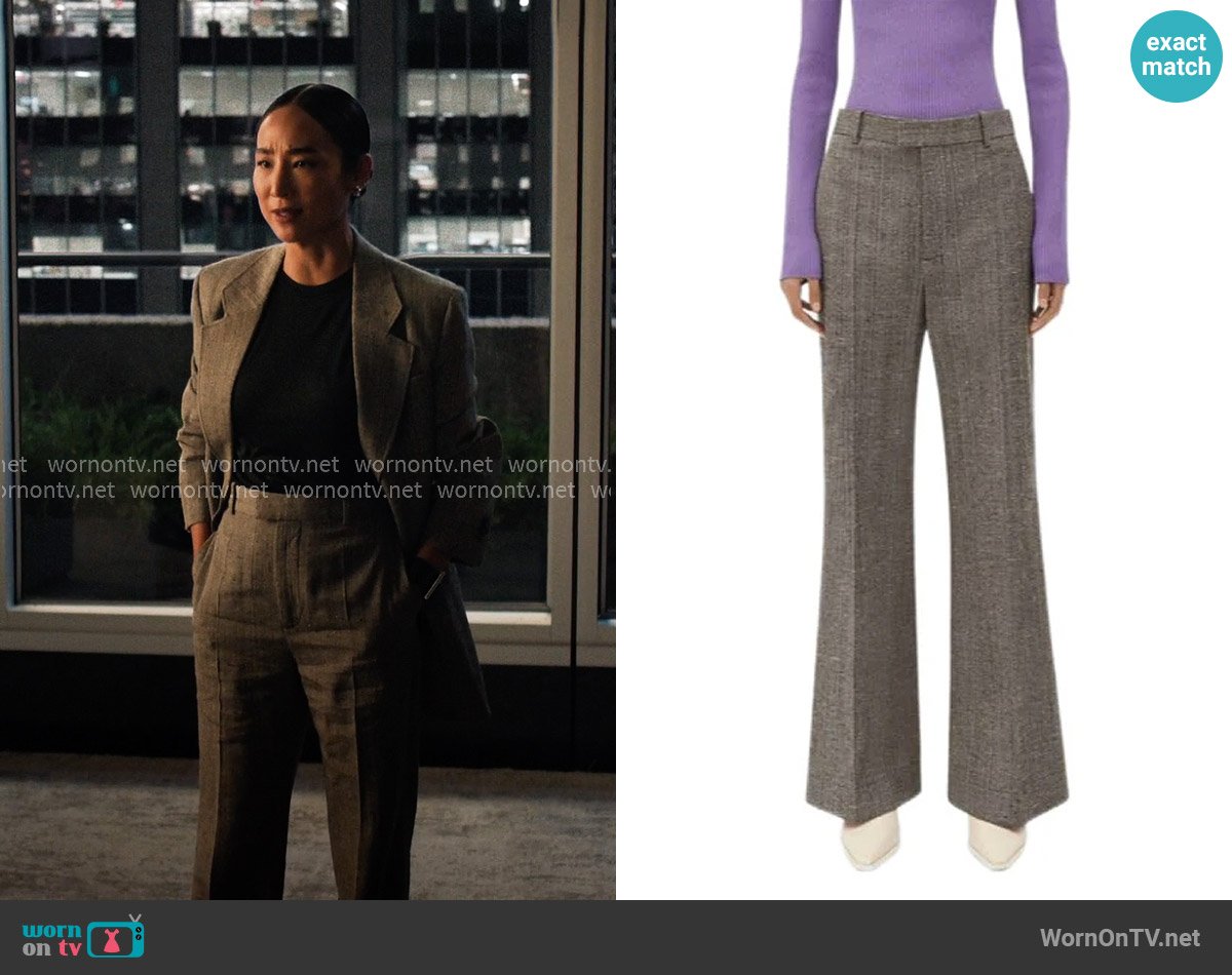Bottega Veneta Flared Pants worn by Stella Bak (Greta Lee) on The Morning Show