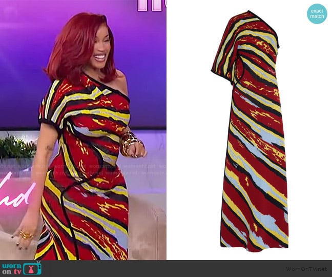 Bottega Veneta One-Shoulder Jacquard-Knit Maxi Dress worn by Cardi B on The Jennifer Hudson Show
