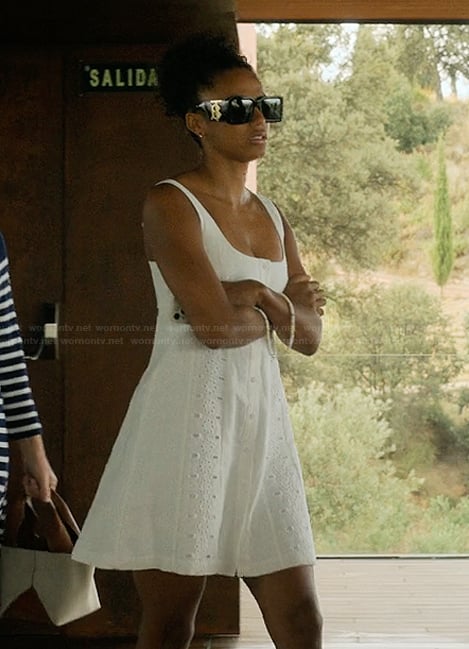 Brigitte's whit eyelet dress on The Girlfriend