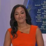 Brittany’s orange asymmetric neck dress on Good Morning America