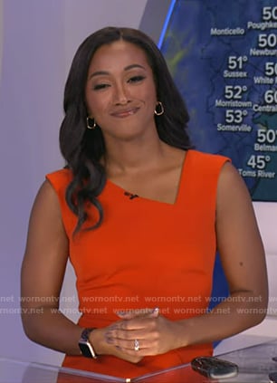 Brittany's orange asymmetric neck dress on Good Morning America