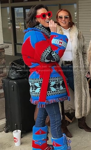 Bronwyn's blue and red print fringed jacket on The Real Housewives of Salt Lake City