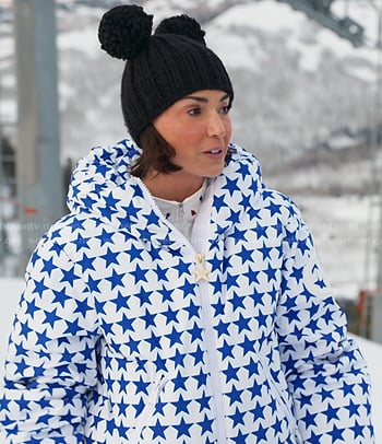 Bronwyn’s blue star print ski jacket on The Real Housewives of Salt Lake City