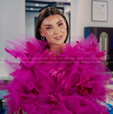 Bronwyn's fuchsia pleated confessional dress on The Real Housewives of Salt Lake City
