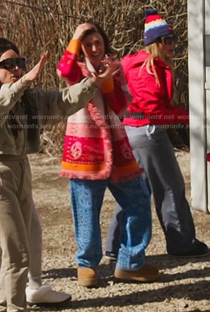 Bronwyn's pink paisley cardigan and pants on The Real Housewives of Salt Lake City