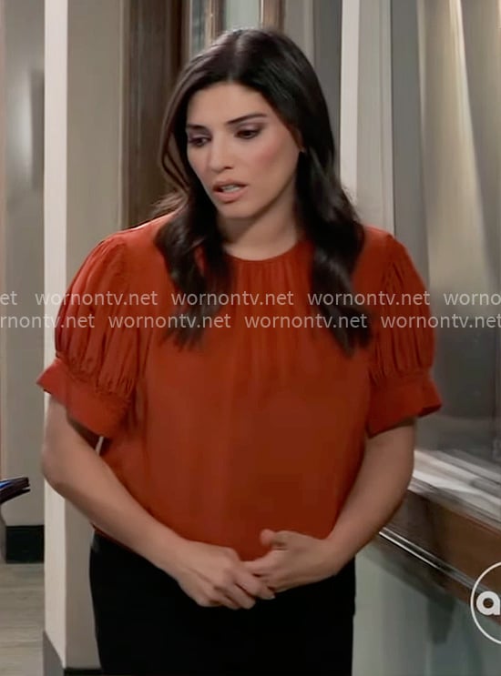 Brook Lynn's red puff sleeve top on General Hospital