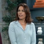 Britt’s sky blue ribbed button down top on General Hospital