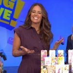 Monica’s burgundy pinstripe jumpsuit on Live with Kelly and Mark