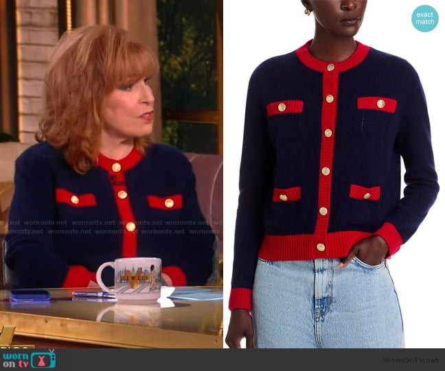 C by Bloomingdale's Cashmere Contrast Trim Cashmere Cardigan worn by Joy Behar on The View