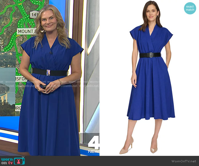 Calvin Klein A-Line V-Neck Belted Midi Dress worn by Emily West on Today